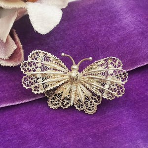1930s Italian filigree butterfly brooch in 800 silver vintage art deco jewelry collectible pin rare handmade antique piece