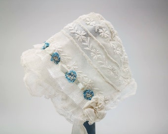 Antique Baby Bonnet Tulle Lace Peach Ribbon - Etsy Australia display picture 2