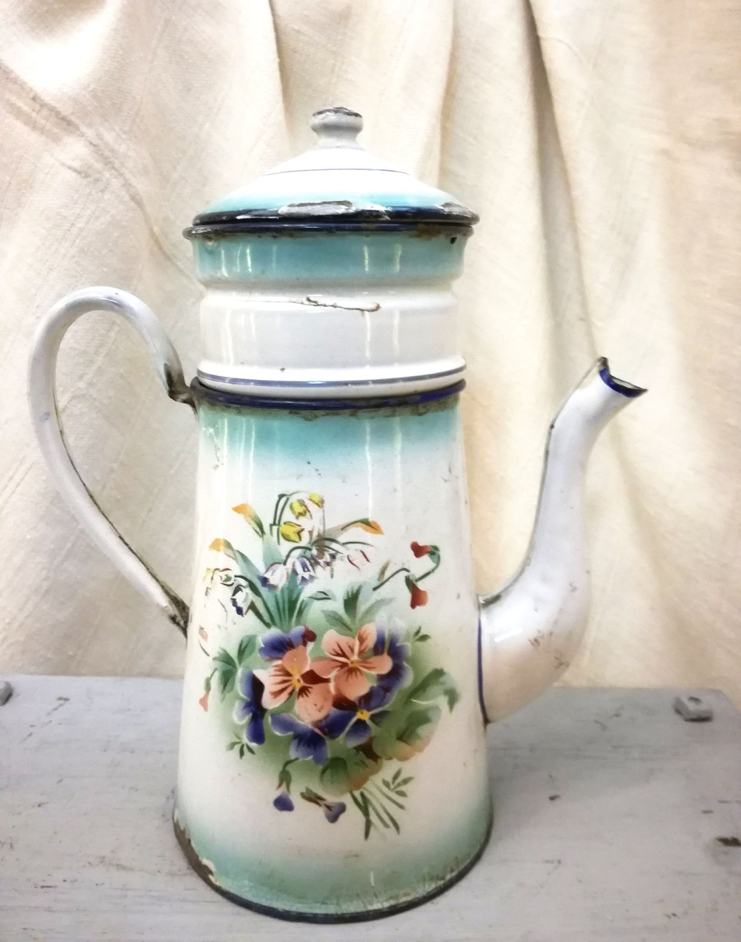 Antique French Enameled Coffee Biggin, Japy Wildflower Decor - Etsy