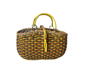 1950年代のフランス製籐かごバッグ：カラフルなスクービドゥ、レトロな