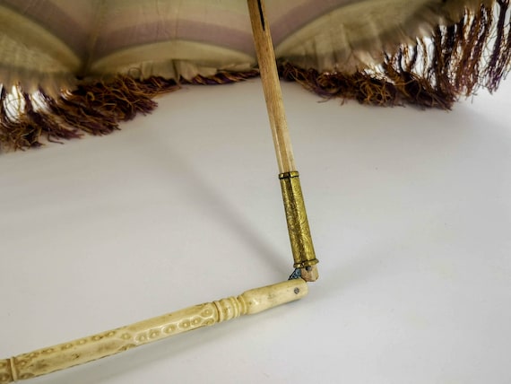 Antique French silk parasol, checkered silk in ma… - image 9