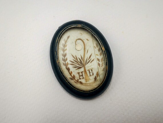 Antique French brooch, oval medallion under glass… - image 4