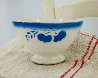 Bol Sarreguemines Antique, France, Décor Grenade Bleu Clair