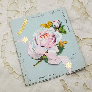 Carte postale Français antique Sainte Catherine fabriquée à la main avec ruban rose & dé chromo de rose rose, carte postale Sainte Catherine de collection