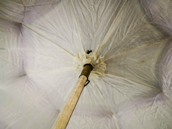 Antique French silk parasol, checkered silk in ma… - image 5