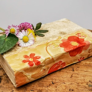 Antique rare Italian book printed in Venice, 1609, hand painted spine with water colors flowers,  Italian antique book, collectable book