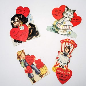 Biglietti americani di San Valentino, bigliettini San Valentino vintage degli anni '50, set di biglietti San Valentino vintage epoca anni 50