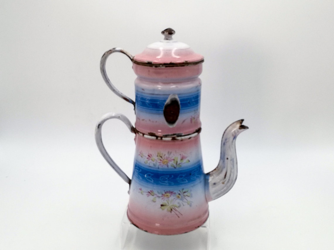 Enamel French SMALL Size COFFEE BIGGIN Pink & Light Blue - Etsy