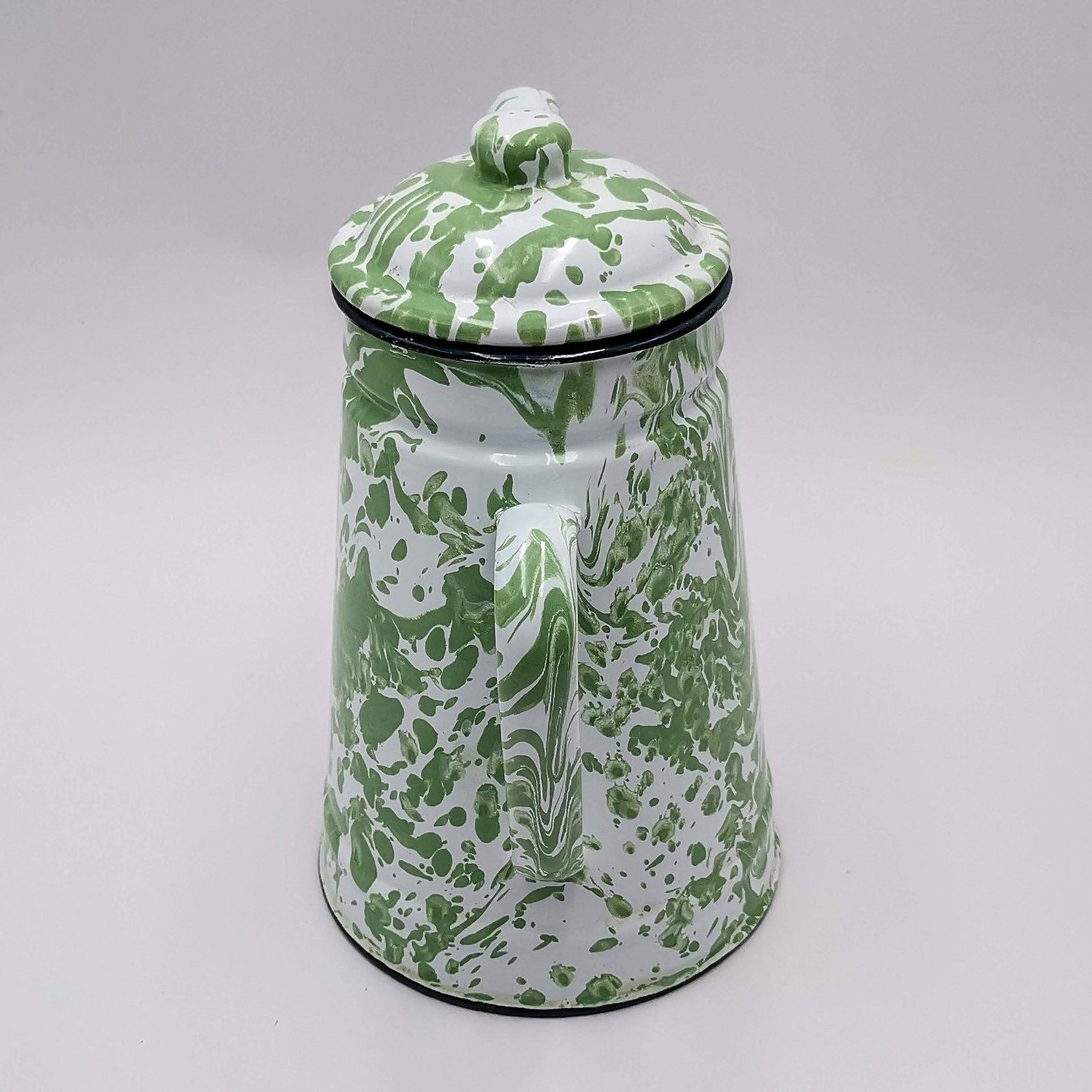 Antique Enamel French Coffee Pot Light Green Marbled Effect Etsy