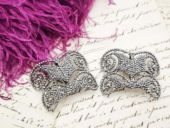 Antique French shoe buckles, Edwardian era shoe b… - image 10