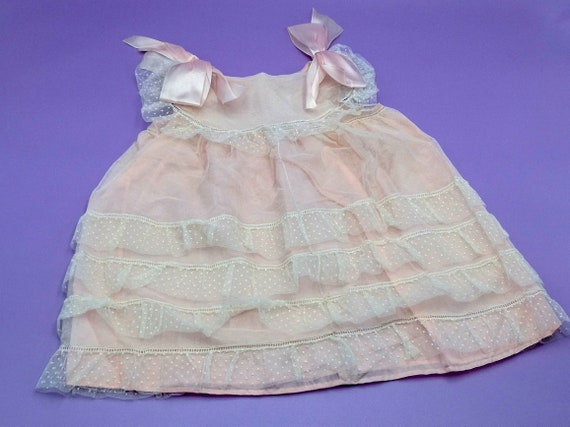 Antique French baby girl dress, pink silk and tul… - image 1