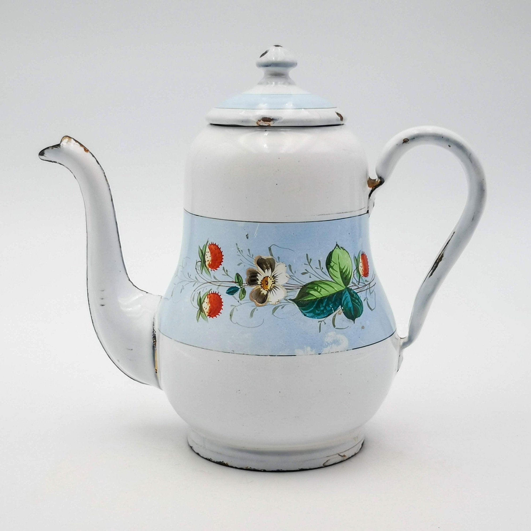 Antique enamel coffee pot small coffee pot 16 cm tall hand Etsy