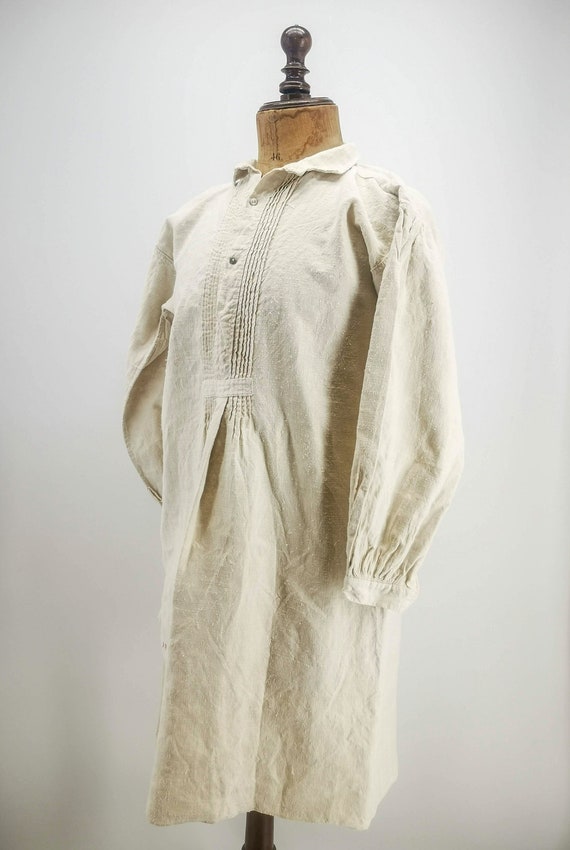 Antique French worker shirt, peasant natural homes