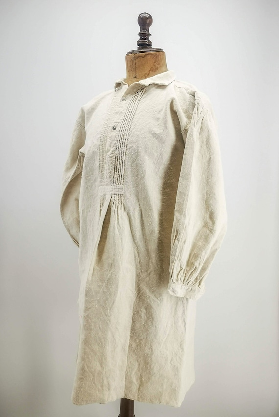 「HOUSTON」COTTON LINEN FRENCH NATUR SMOCK レディース メンズ Antique French Worker Shirt, Peasant Natural Homespun Hemp