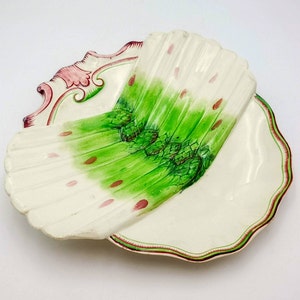 Antique French Sarreguemines majolica asparagus plate, barbotine ceramic dish with raised decor, collectible French wall plate