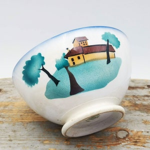 Antique Italian ironstone bowl, airbrush decoration with farm house & trees, Art Decò, Società Ceramica Richard collectible bowl