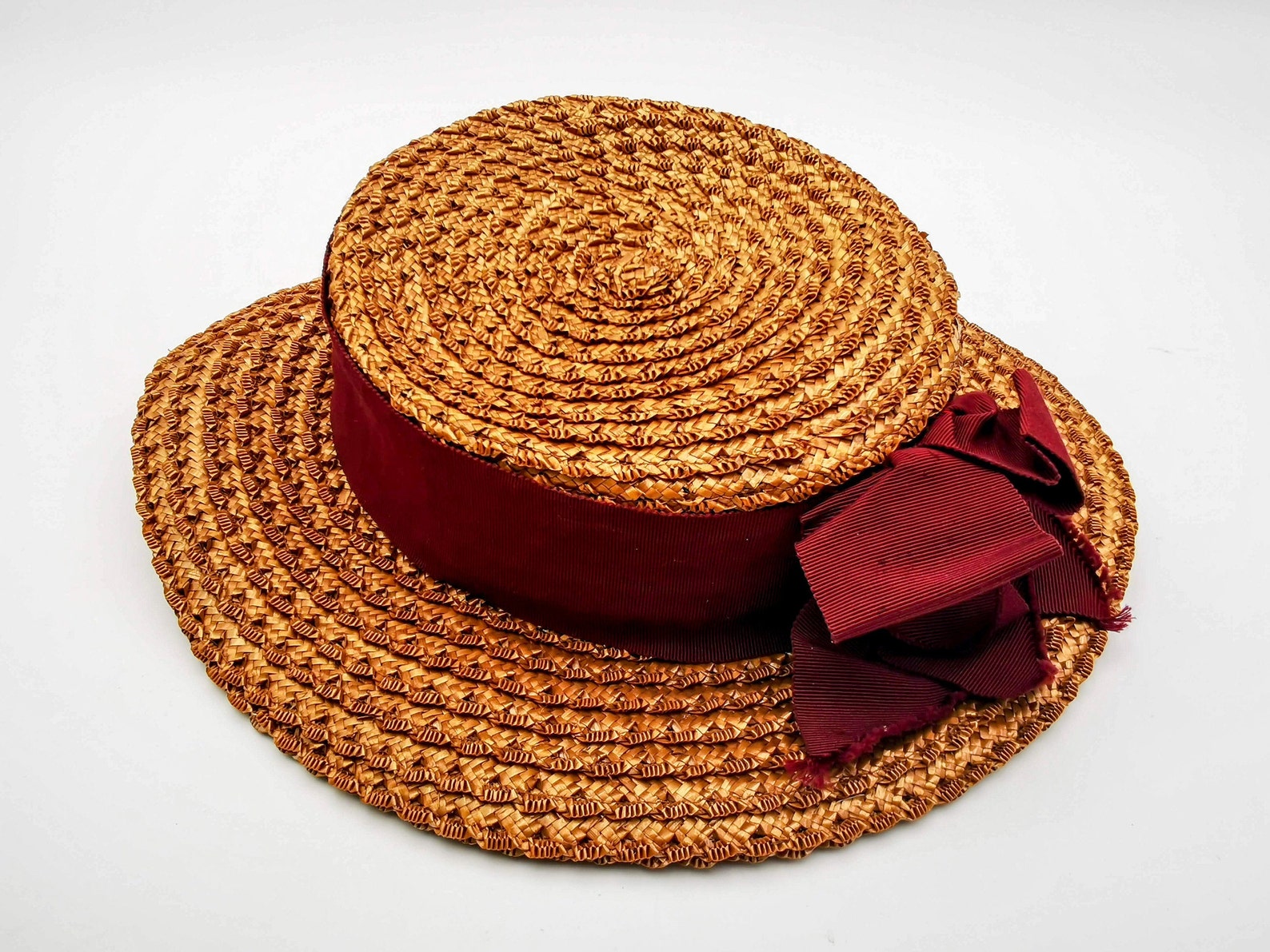 Antique Edwardian Era Straw Hat Boater for Young Woman Etsy