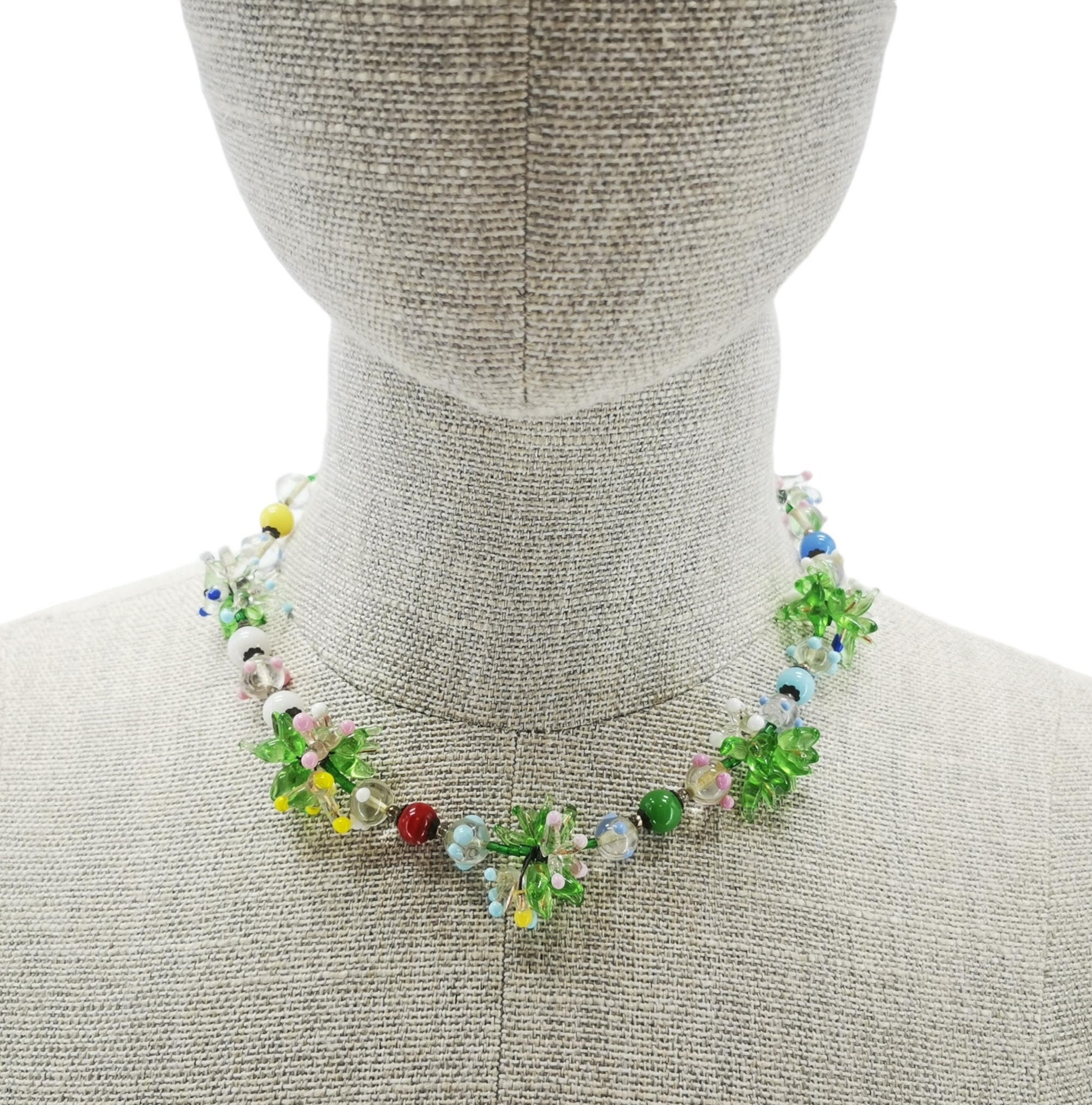 Collier Ras De Cou Vintage Années 50 - Perles En Pâte De Verre De Murano Bleu