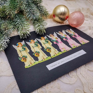 Antiche cromo con angeli, immagini per gingerbreads, decorazioni di Natale in carta con angeli, francesi, epoca primo '900