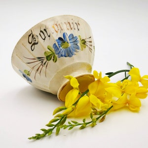 Antike französische Cafè au lait Schale, vergoldete schrift Souvenir, handbemalte blaue Blumen, vintage französische Schale, Sammelschale, Anfang 1900