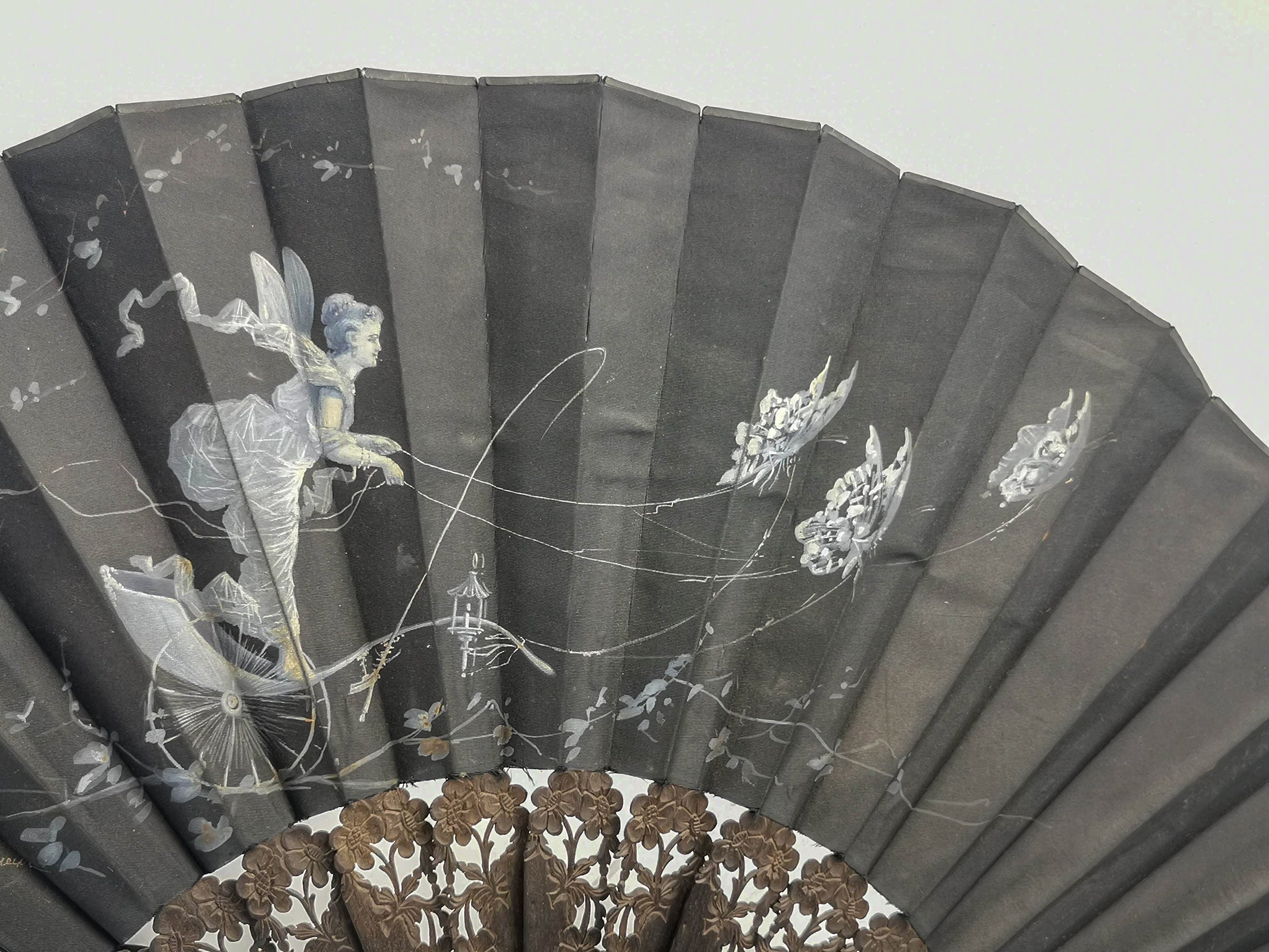 Antique French hand fan carved sticks folding fan hand Etsy