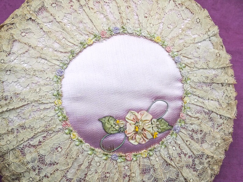 FRENCH Antique Net Lace & SILK Boudoir Pillow RIBBON Roses Etsy