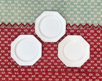 Vintage Faience Dinner Plates - Octagonal with Beaded Edge - Sarreguemines 1920s & Creil Montereau Early 1800s