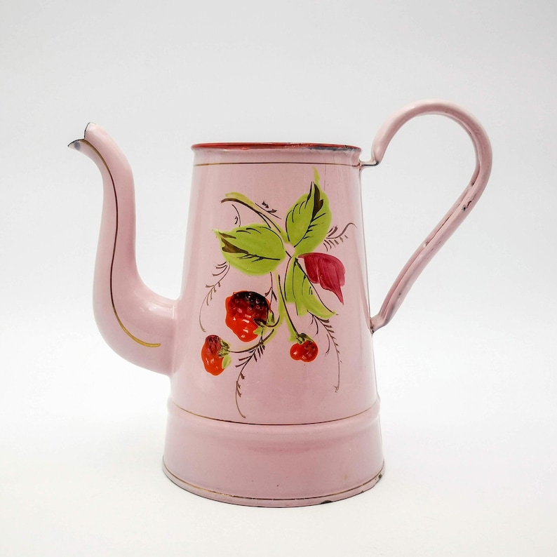 Antique Enamel French Coffee Pot Pink Coffee Pot No Lid Etsy