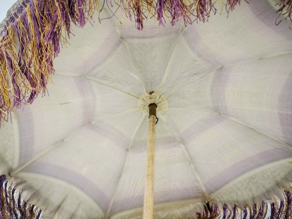 Antique French silk parasol, checkered silk in ma… - image 4