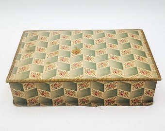 Antique French Fabric Box, Floral Haberdashery Boudoir Box