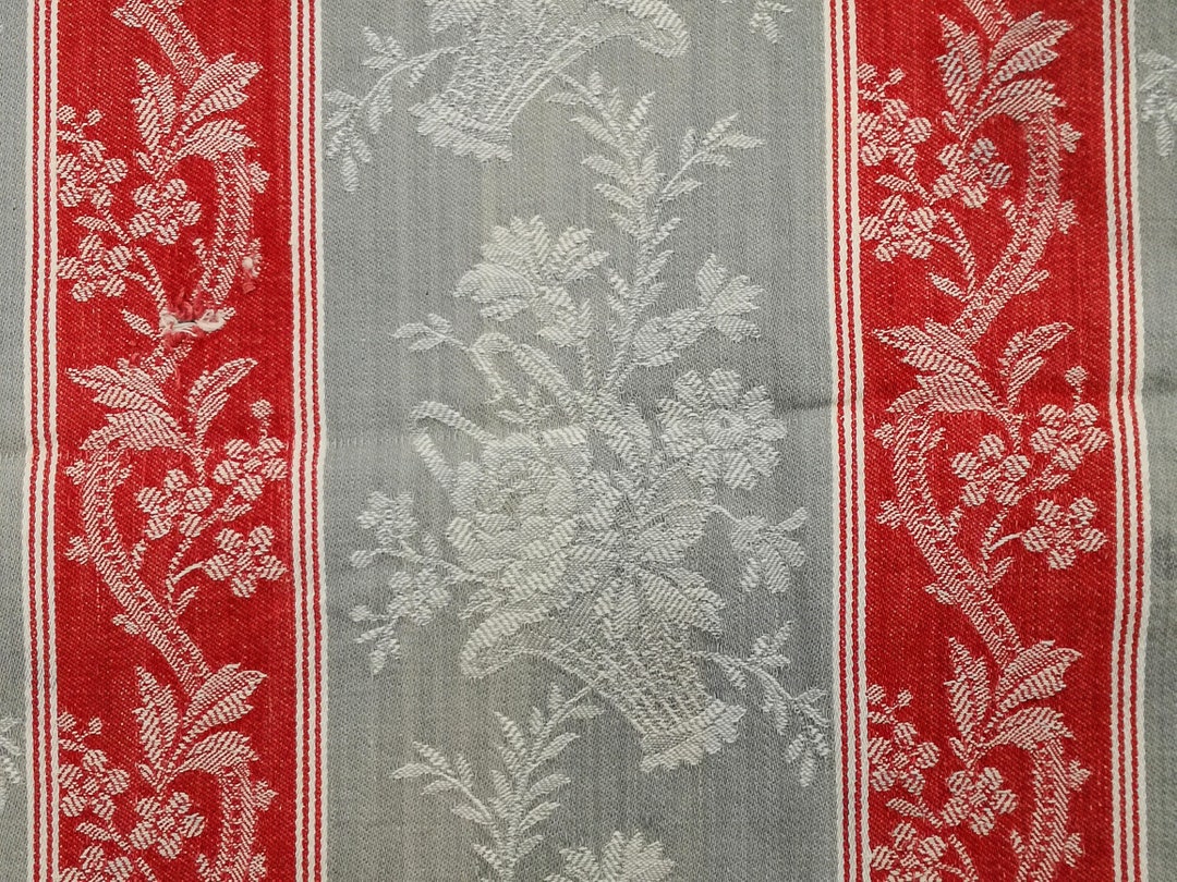 Antique French Mattress Ticking Fabric Red & Grey Napoleon III - Etsy