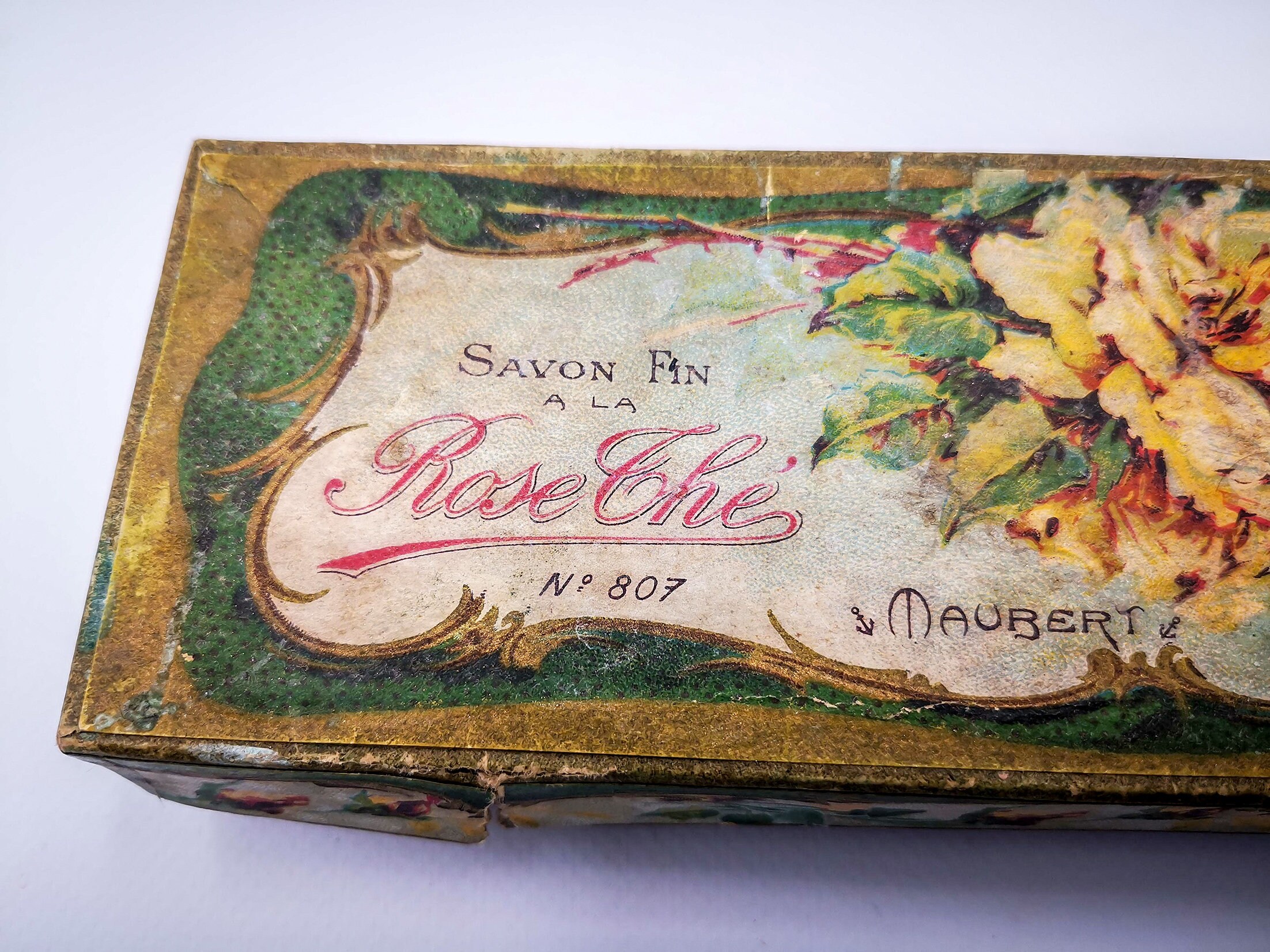 Antique French Soap Box, Savon Fin Rose Thé, Maubert With Original