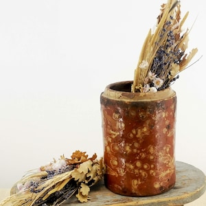 Antique Italian Kitchen Vase, Glazed Ceramic Jar from Puglia, Traditional Pottery with Mottled Finish, Rustic Farmhouse Decor