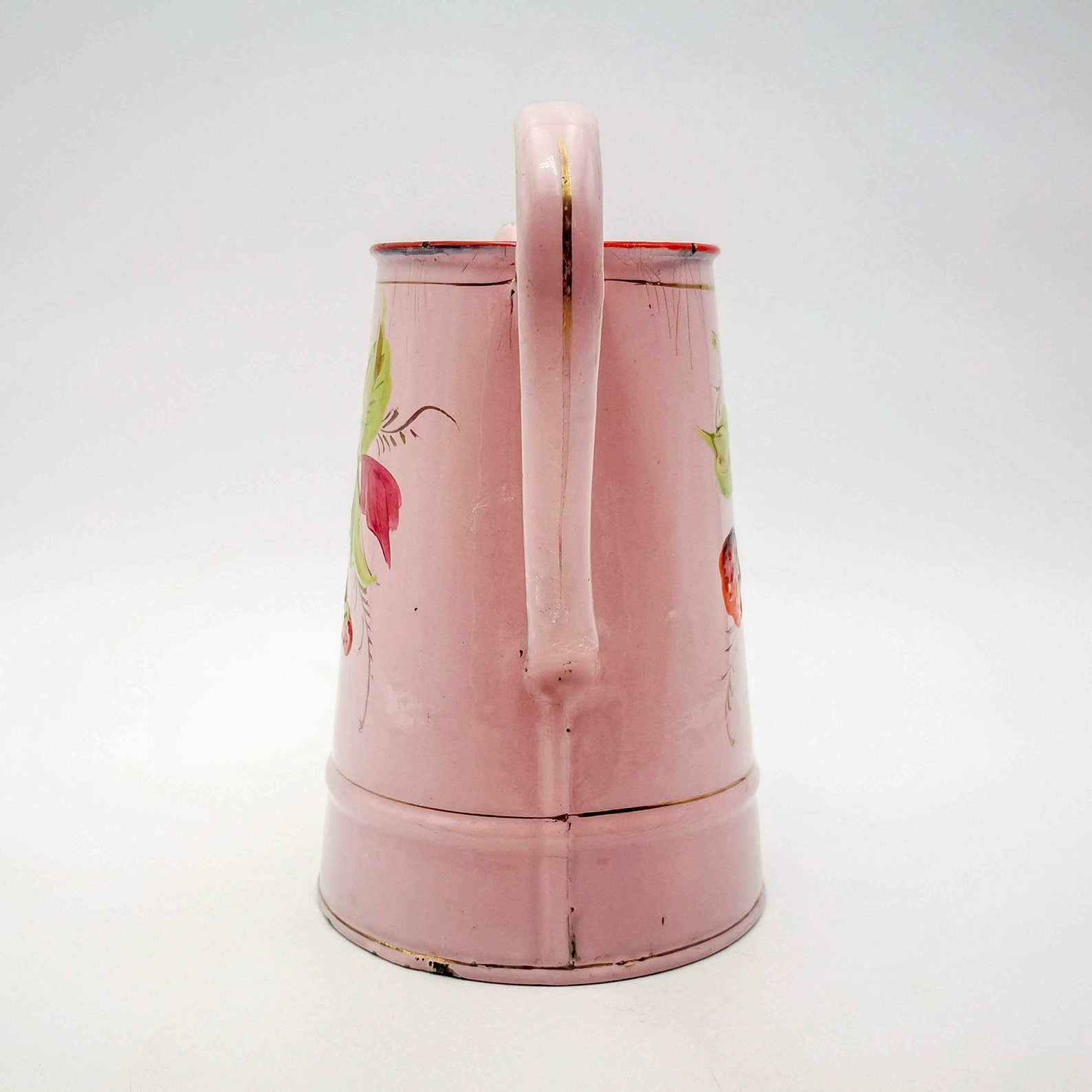 Antique Enamel French Coffee Pot Pink Coffee Pot No Lid Etsy