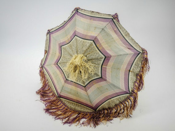 Antique French silk parasol, checkered silk in ma… - image 1