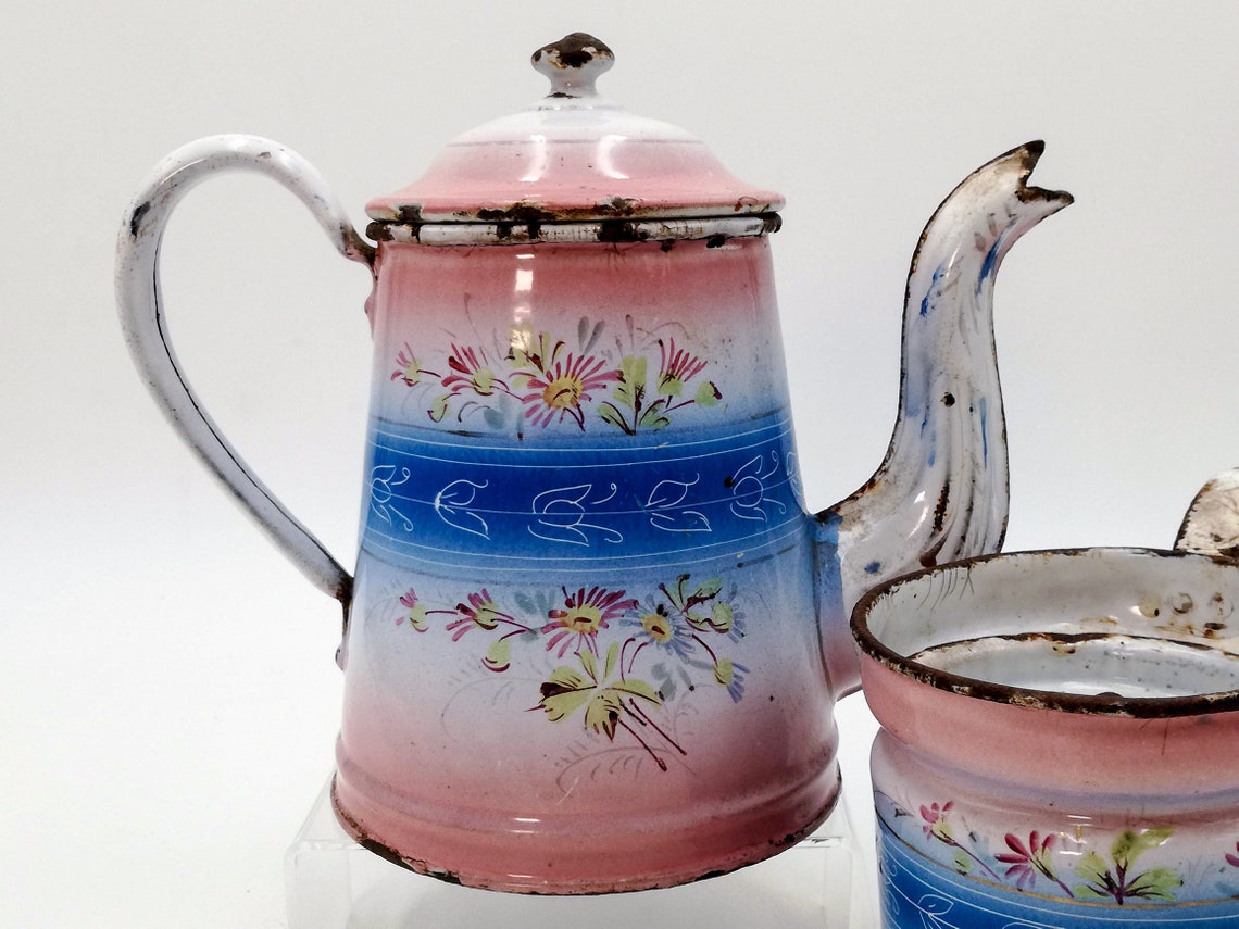 Enamel French SMALL Size COFFEE BIGGIN Pink & Light Blue - Etsy