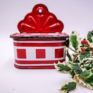 Boîte d&#39;allumettes ALLUMETTES émaillées LUSTUCRU carreaux rouges et blancs, conteneur de boîte d&#39;allumettes allumettes émaillées françaises antiques, conteneur de boîte d&#39;allumettes émaillées