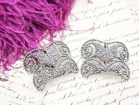 Antique French shoe buckles, Edwardian era shoe b… - image 1