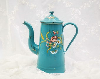 JAPY Antique enamelled coffee pot, French coffee, Antique