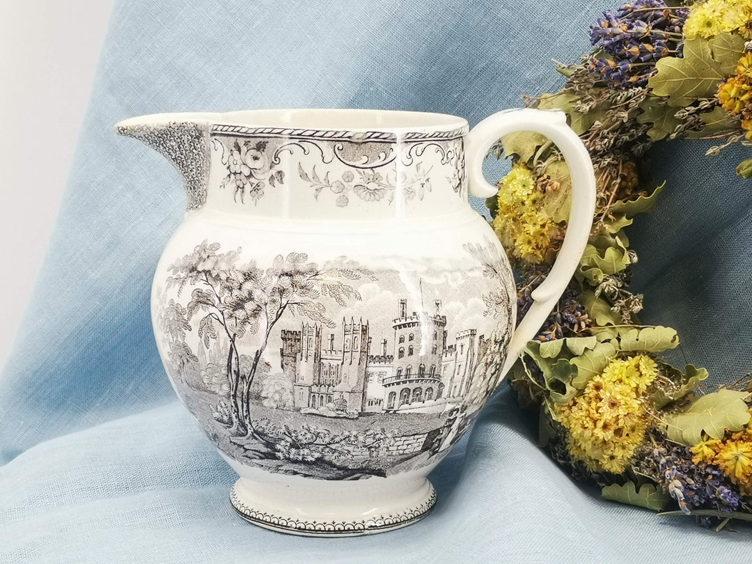 Fine Pitcher Antique French Faience Fine Pitcher, Black Transferware, David Johnston ...