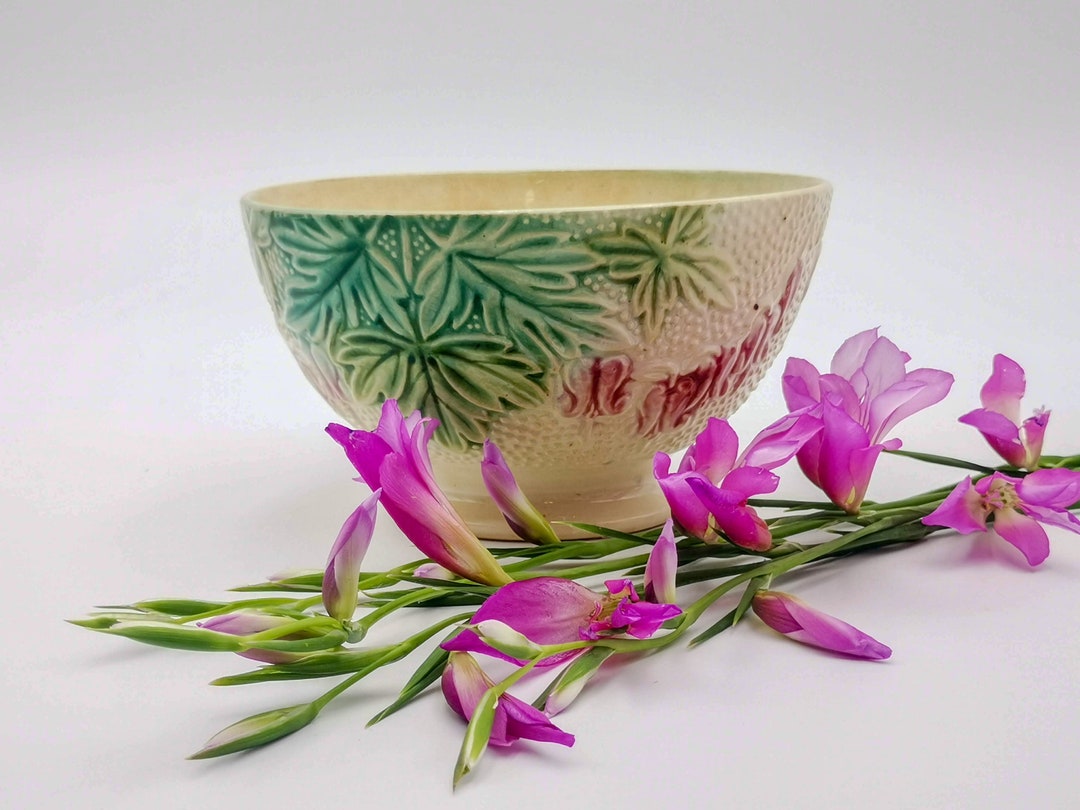 Antique French Cafè Au Lait Bowl Majolica, Pink Laburnum Raised Pattern ...