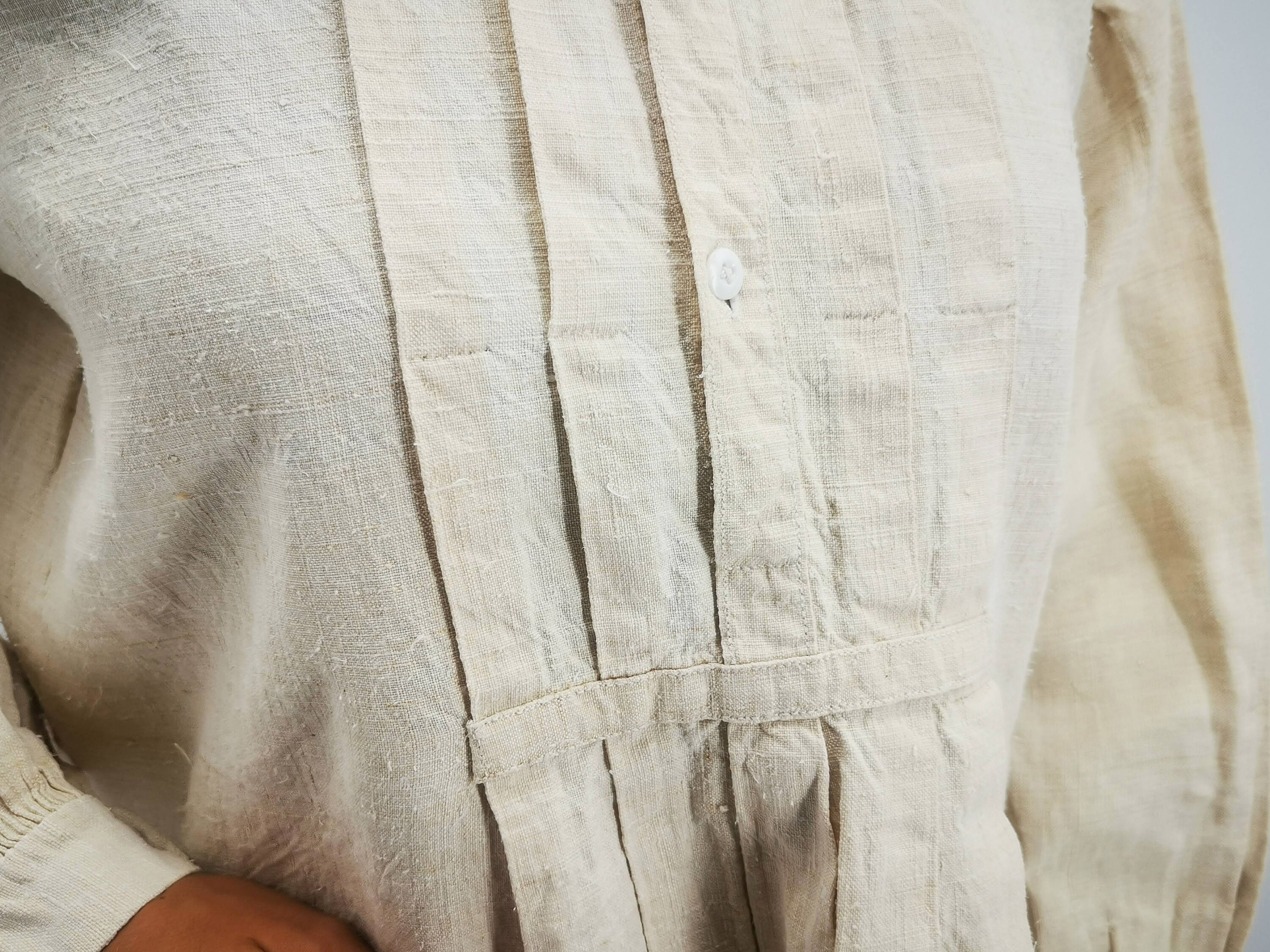 Antique French Worker Shirt, Peasant Natural Homespun Linen 