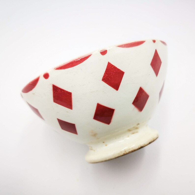 Antique French Caf Au Lait Bowls Stenciled Rhombuses In Red Etsy