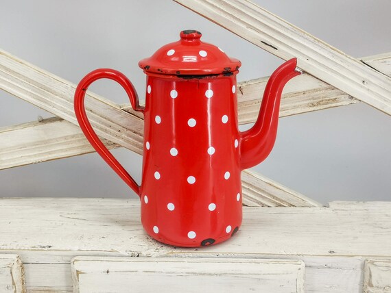 Antique Enameled Coffee Pot DUCO Red 