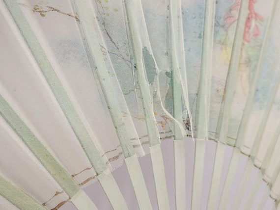 Antique French hand fan, folding fan with wooden … - image 9