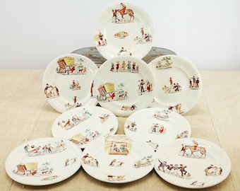 リュネヴィル　ヴィンテージデザート皿4枚セット リュネヴィル陶器デザートプレート 4 枚セット、カントリーモデル