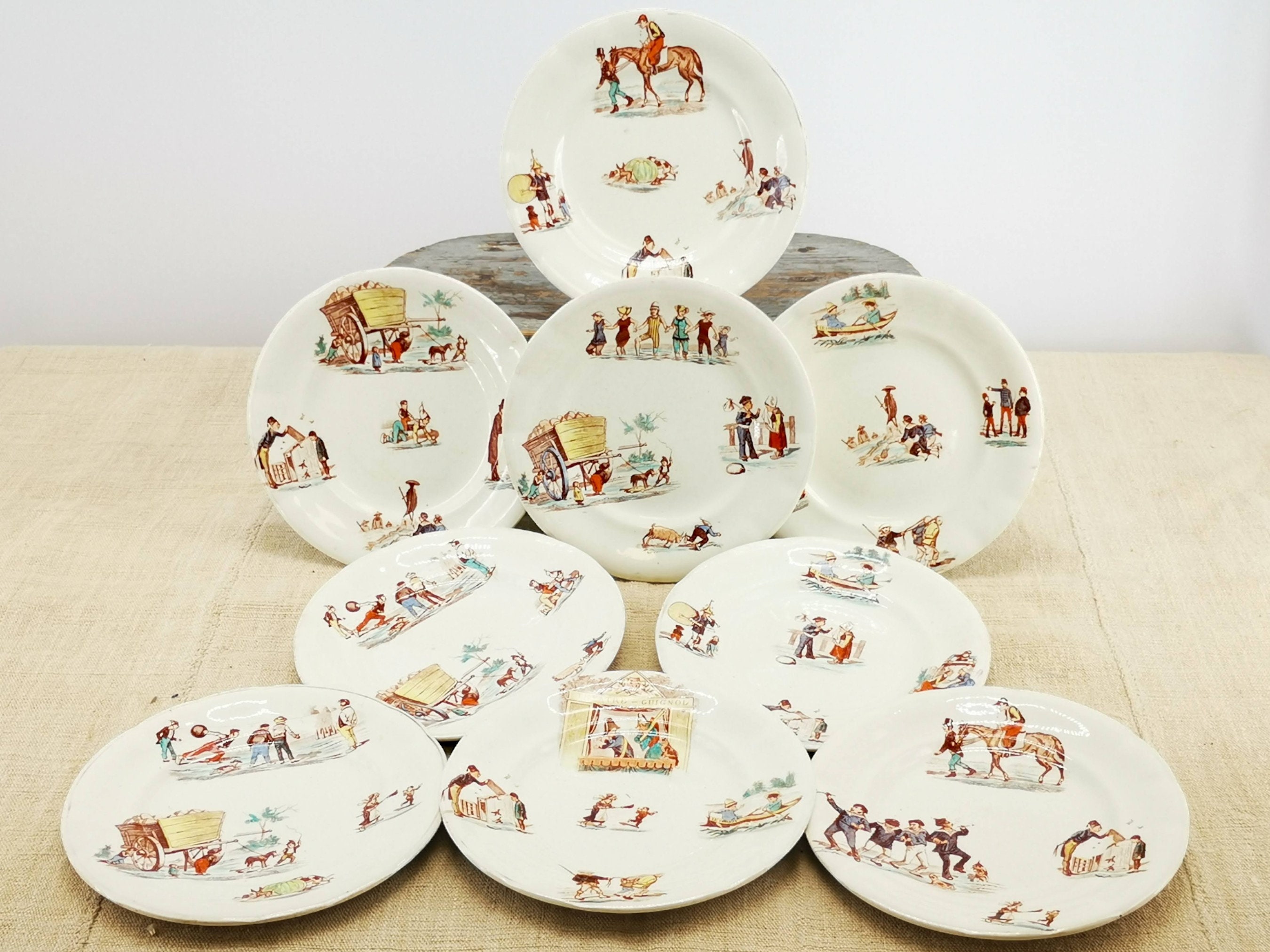 Lunéville　K&G　CHINA　手書きのプレート Antique K & G Luneville French Dessert Plates, Children Decor, Set