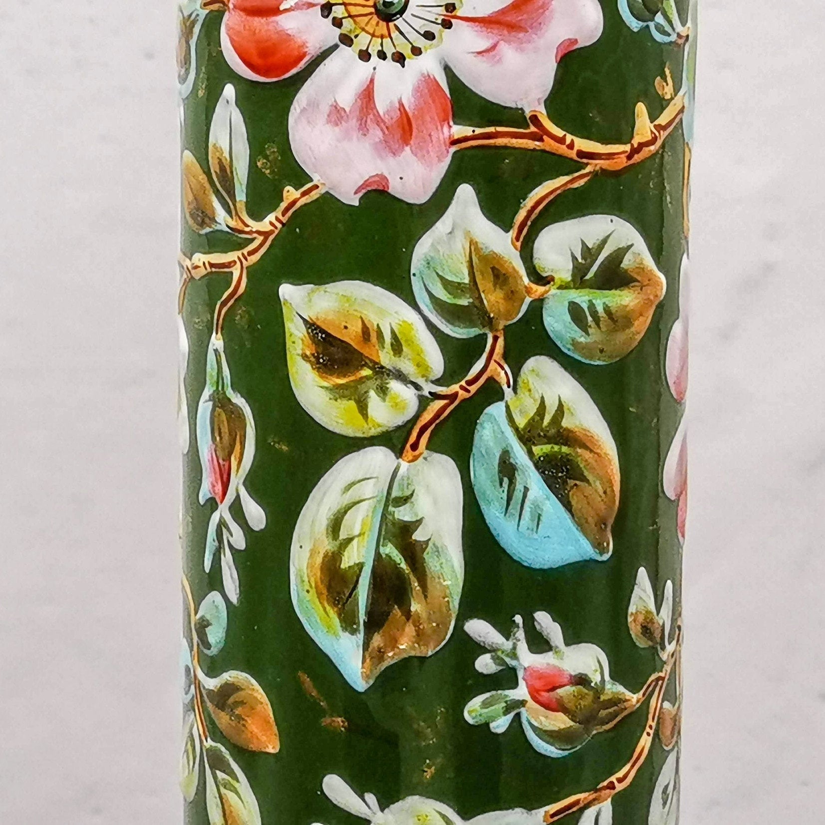Ancien Bougeoir à Main Émaillé – Décor De Fleurs – Émail – Collection Déco