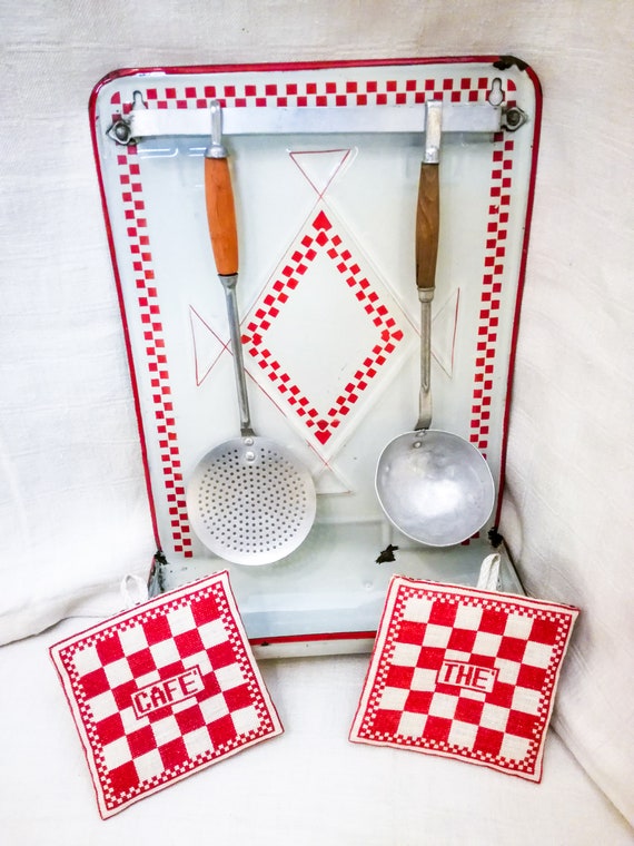 Ancien Francais Enamelware Porte Ustensiles De Cuisine Etsy