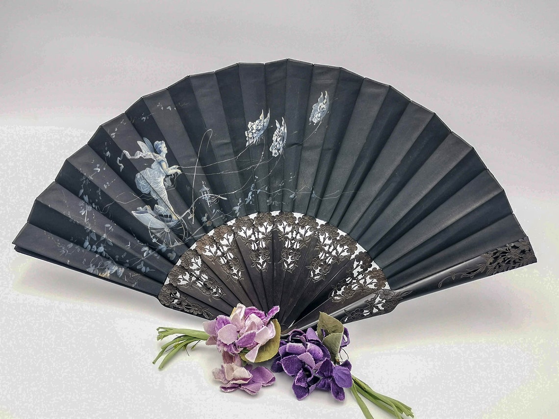 Antique French Hand Fan Carved Sticks Folding Fan Hand Etsy